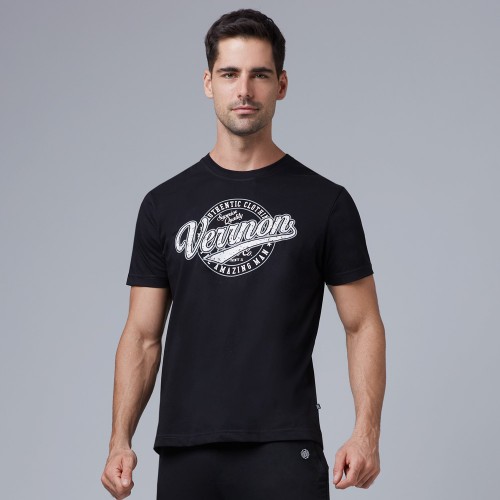 Black Crew Neck Graphic Half Sleeve T-shirt