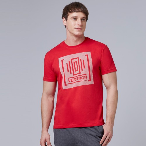 Red Crew Neck Graphic Half Sleeve T-shirt
