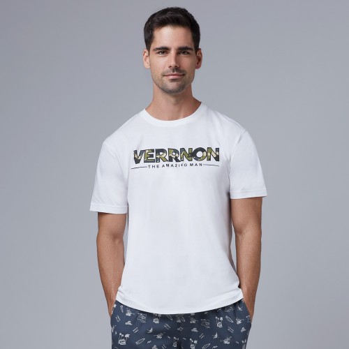 White Crew Neck Graphic Half Sleeve T-shirt